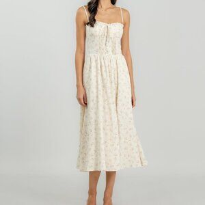 Romantic Cottagecore Prairie Chic Midi Dress in Pink Floral